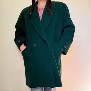 Vintage 80s Jones New York 100% Wool Double Breasted Green Coat